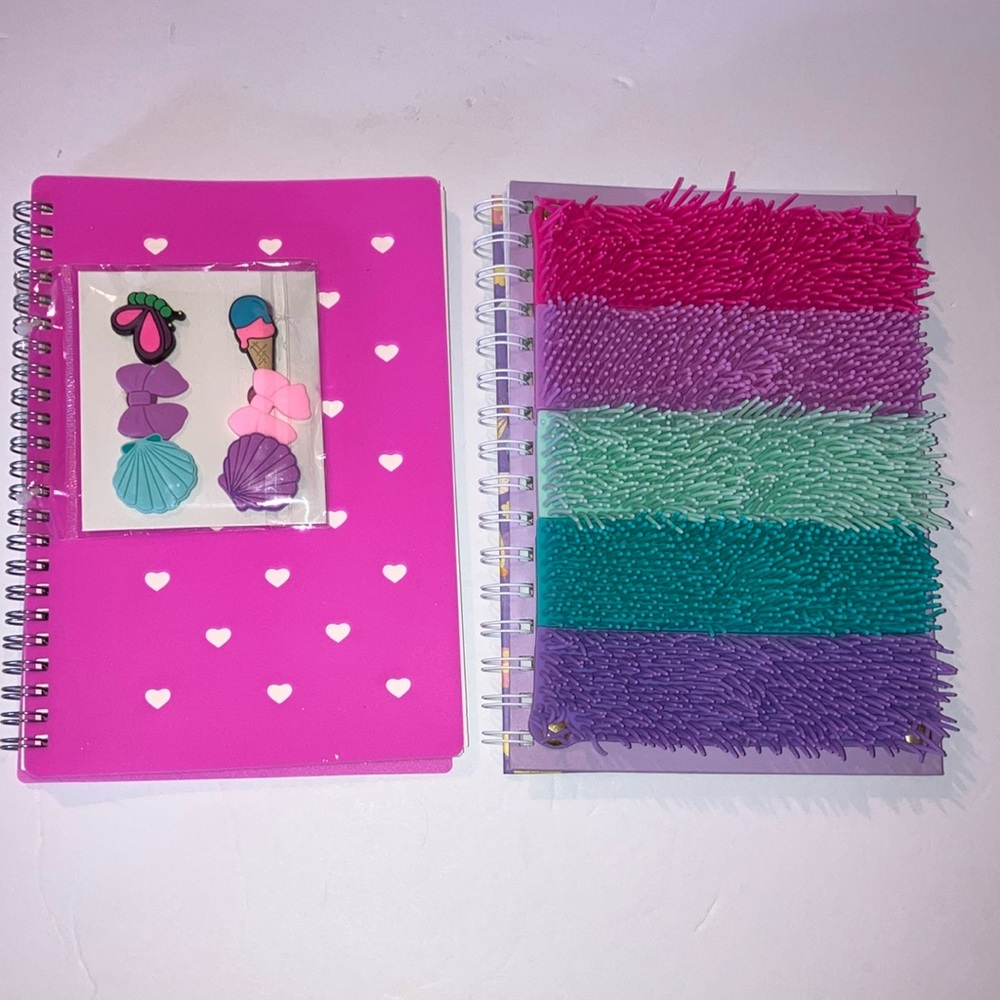 Notebook/Journal Set 1) Pink Heart with Charms 2)Silicone‎ Rubbing Grass 5x8”